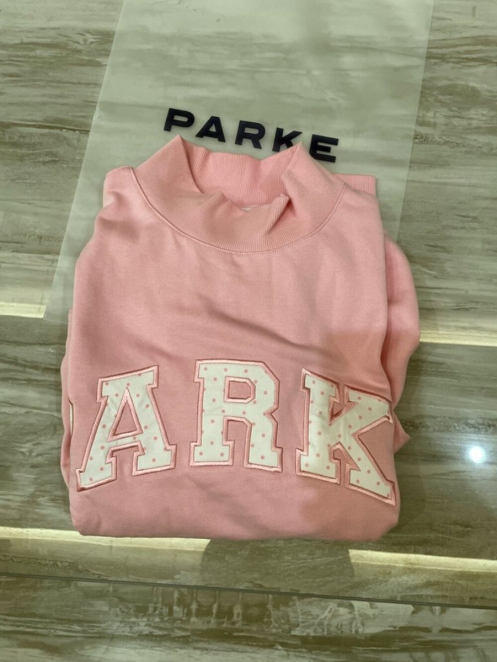 New Parke Baby Pink Half Turtleneck Sweatshirt Polka Dot Logo